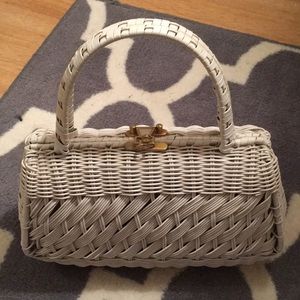 1950s Vintage White Whicker Purse Handbag